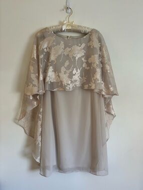 Jessica Howard Champagne Floral Overlay Midi Dress NWT